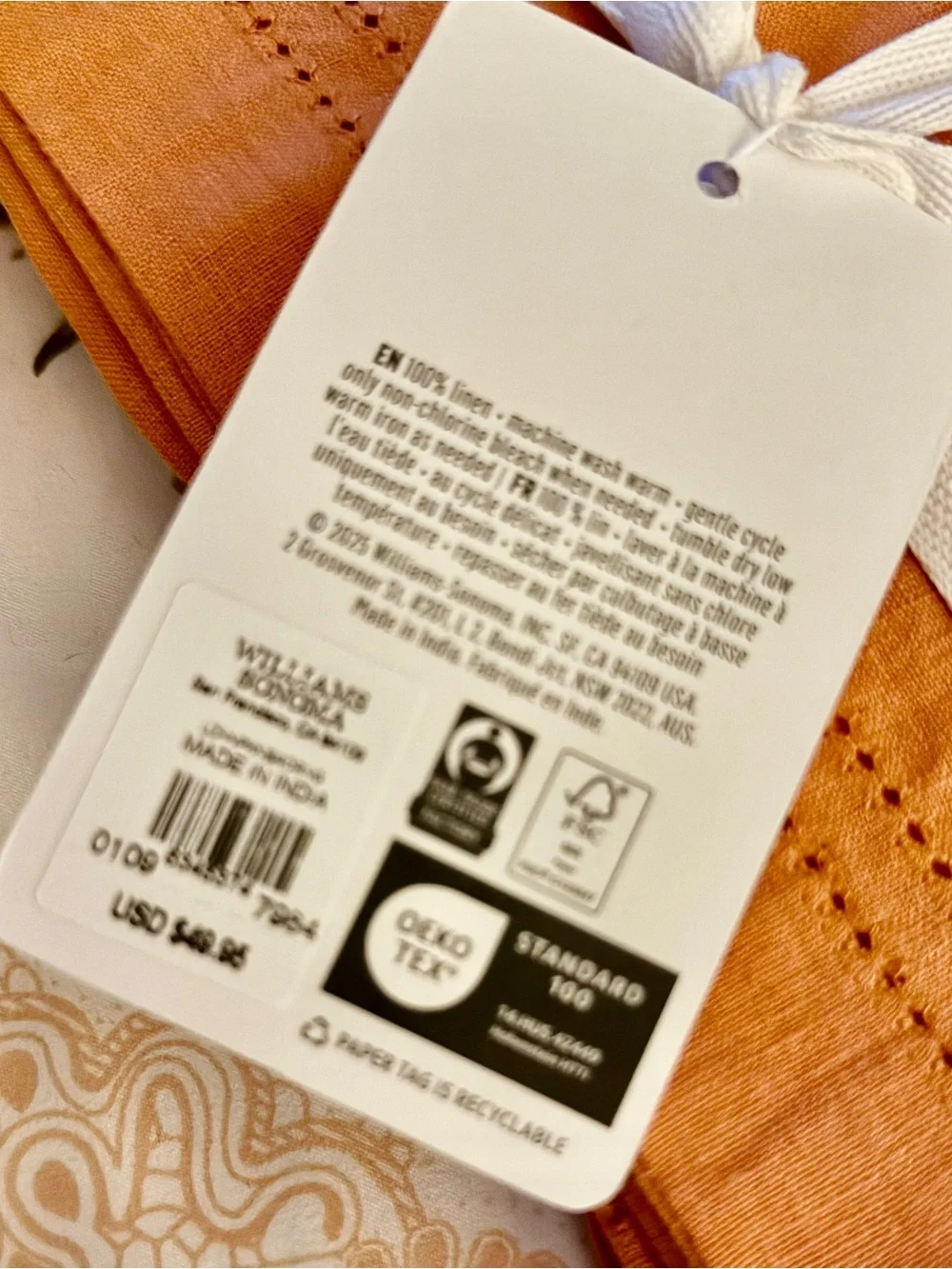 Williams Sonoma Linen Double Hemstitch Napkins 🍁🍂